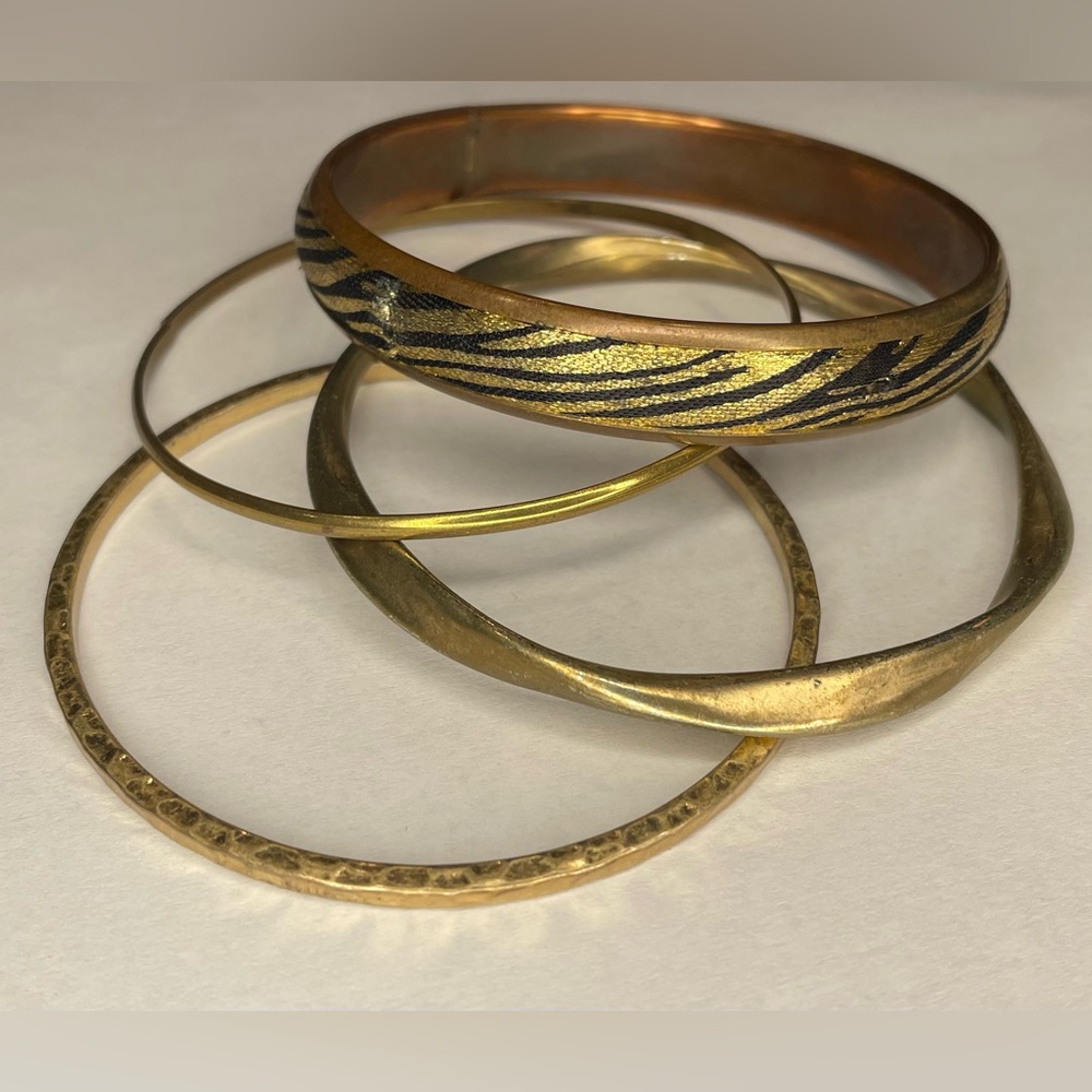 Gold Tone and Black Bangle Bracelet Set